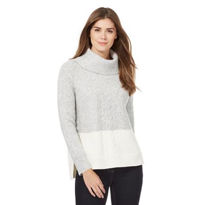 Grey colour block chunky knit jumper